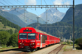 A Swiss train in the mountains