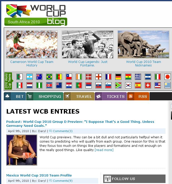 The World Cup Blog homepage in 2006